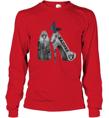 NFL Oakland Raiders High Heel Butterfly Rhinestone Tide Youth Long Sleeve T-Shirt - NFLFanGift