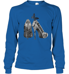 NFL Oakland Raiders High Heel Butterfly Rhinestone Tide Youth Long Sleeve T-Shirt - NFLFanGift