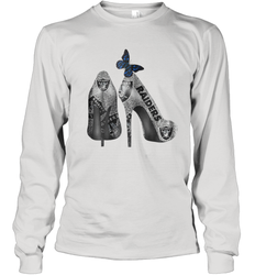 NFL Oakland Raiders High Heel Butterfly Rhinestone Tide Youth Long Sleeve T-Shirt - NFLFanGift