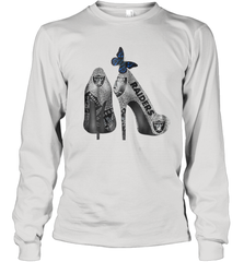 NFL Oakland Raiders High Heel Butterfly Rhinestone Tide Youth Long Sleeve T-Shirt - NFLFanGift