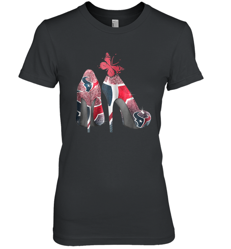 NFL Houston Texans High Heel Butterfly Rhinestone Tide Women's The Boyfriend Tee - NFLFanGift