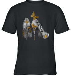 NFL New Orleans Saints High Heel Butterfly Rhinestone Tide Youth T-Shirt - NFLFanGift