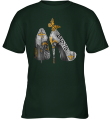 NFL New Orleans Saints High Heel Butterfly Rhinestone Tide Youth T-Shirt - NFLFanGift