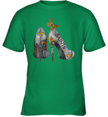 NFL New Orleans Saints High Heel Butterfly Rhinestone Tide Youth T-Shirt - NFLFanGift