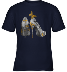NFL New Orleans Saints High Heel Butterfly Rhinestone Tide Youth T-Shirt - NFLFanGift