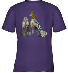 NFL New Orleans Saints High Heel Butterfly Rhinestone Tide Youth T-Shirt - NFLFanGift