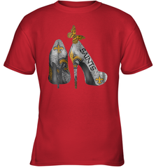 NFL New Orleans Saints High Heel Butterfly Rhinestone Tide Youth T-Shirt - NFLFanGift