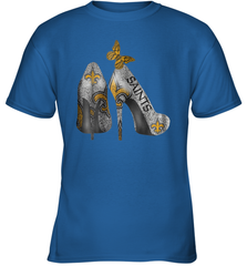 NFL New Orleans Saints High Heel Butterfly Rhinestone Tide Youth T-Shirt - NFLFanGift