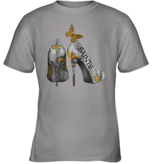 NFL New Orleans Saints High Heel Butterfly Rhinestone Tide Youth T-Shirt - NFLFanGift