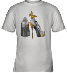 NFL New Orleans Saints High Heel Butterfly Rhinestone Tide Youth T-Shirt - NFLFanGift
