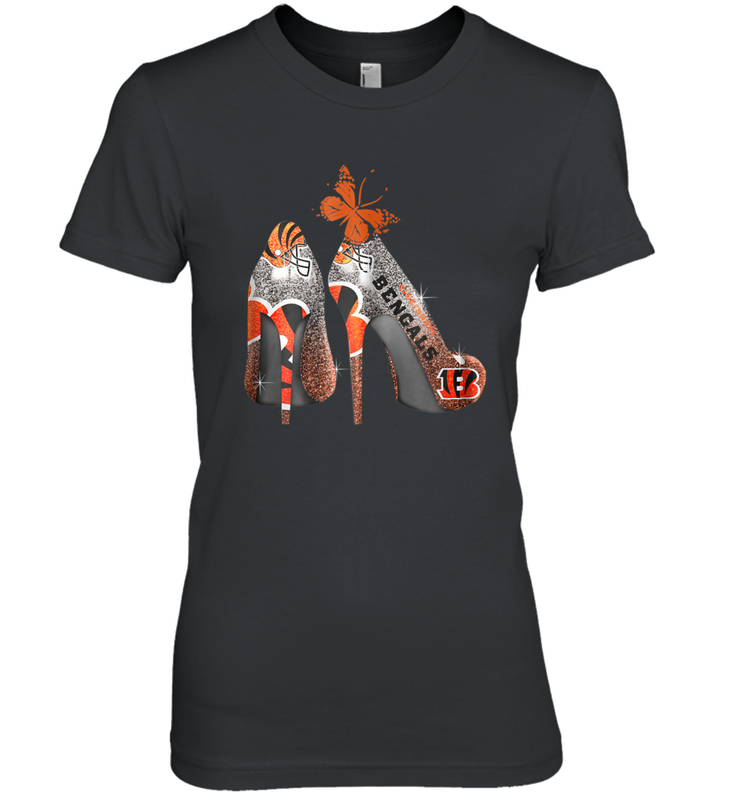 NFL Cincinnati Bengals Rhinestone High Heels Women's The Boyfriend Tee - NFLFanGift