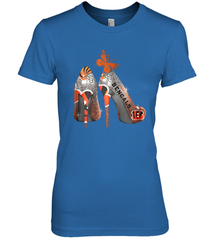 NFL Cincinnati Bengals Rhinestone High Heels Women's The Boyfriend Tee - NFLFanGift