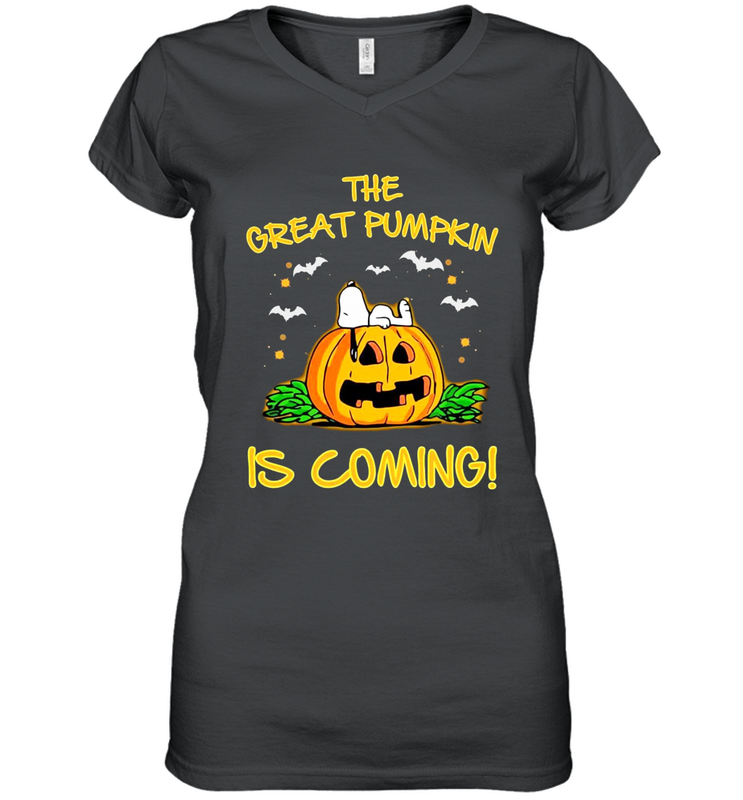 The Great Pumpkin Is Coming Snoopy Halloween Women's Vneck - NFLFanGift