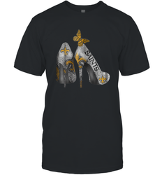NFL New Orleans Saints High Heel Butterfly Rhinestone Tide Men's T-Shirt - NFLFanGift