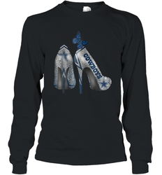 NFL Dallas Cowboys High Heel Butterfly Rhinestone Tide Long Sleeve T-Shirt - NFLFanGift