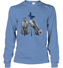 NFL Dallas Cowboys High Heel Butterfly Rhinestone Tide Long Sleeve T-Shirt - NFLFanGift