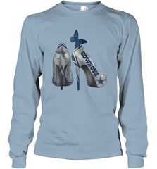 NFL Dallas Cowboys High Heel Butterfly Rhinestone Tide Long Sleeve T-Shirt - NFLFanGift
