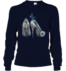 NFL Dallas Cowboys High Heel Butterfly Rhinestone Tide Long Sleeve T-Shirt - NFLFanGift