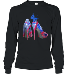 NFL Buffalo Bill Rhinestone High Heels Butterfly Rhinestone Tide Youth Long Sleeve T-Shirt - NFLFanGift