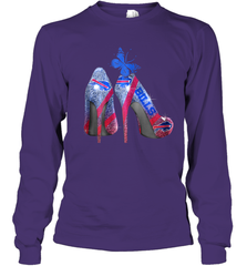 NFL Buffalo Bill Rhinestone High Heels Butterfly Rhinestone Tide Youth Long Sleeve T-Shirt - NFLFanGift