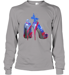 NFL Buffalo Bill Rhinestone High Heels Butterfly Rhinestone Tide Youth Long Sleeve T-Shirt - NFLFanGift