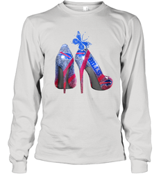 NFL Buffalo Bill Rhinestone High Heels Butterfly Rhinestone Tide Youth Long Sleeve T-Shirt - NFLFanGift