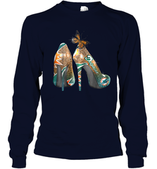 NFL Miami Dolphins High Heel Butterfly Rhinestone Tide Youth Long Sleeve T-Shirt - NFLFanGift