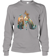 NFL Miami Dolphins High Heel Butterfly Rhinestone Tide Youth Long Sleeve T-Shirt - NFLFanGift