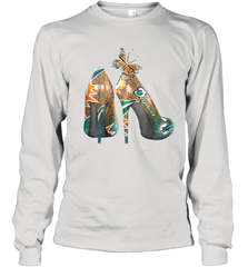 NFL Miami Dolphins High Heel Butterfly Rhinestone Tide Youth Long Sleeve T-Shirt - NFLFanGift