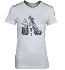NFL Los Angeles Rams High Heel Butterfly Rhinestone Tide Women's The Boyfriend Tee - NFLFanGift