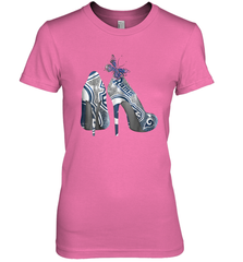 NFL Los Angeles Rams High Heel Butterfly Rhinestone Tide Women's The Boyfriend Tee - NFLFanGift