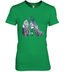 NFL Los Angeles Rams High Heel Butterfly Rhinestone Tide Women's The Boyfriend Tee - NFLFanGift