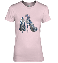 NFL Los Angeles Rams High Heel Butterfly Rhinestone Tide Women's The Boyfriend Tee - NFLFanGift