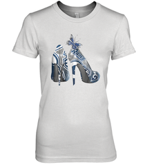 NFL Los Angeles Rams High Heel Butterfly Rhinestone Tide Women's The Boyfriend Tee - NFLFanGift