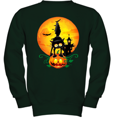 Black Cat Pumpkin and Halloween Moon Youth Sweatshirt - NFLFanGift