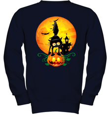 Black Cat Pumpkin and Halloween Moon Youth Sweatshirt - NFLFanGift