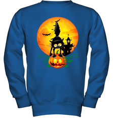 Black Cat Pumpkin and Halloween Moon Youth Sweatshirt - NFLFanGift