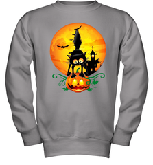 Black Cat Pumpkin and Halloween Moon Youth Sweatshirt - NFLFanGift