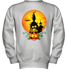 Black Cat Pumpkin and Halloween Moon Youth Sweatshirt - NFLFanGift