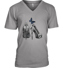 NFL Oakland Raiders High Heel Butterfly Rhinestone Tide Men's Vneck - NFLFanGift