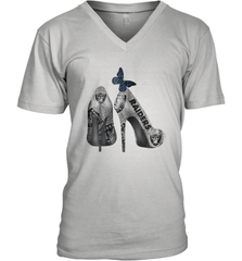 NFL Oakland Raiders High Heel Butterfly Rhinestone Tide Men's Vneck - NFLFanGift