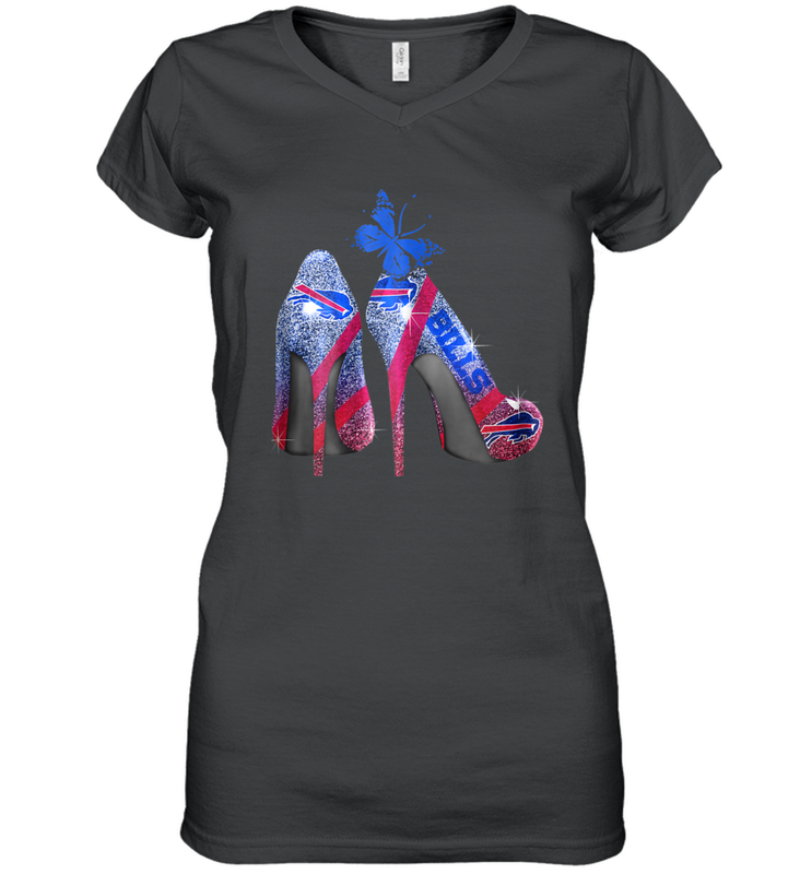 NFL Buffalo Bill Rhinestone High Heels Butterfly Rhinestone Tide Women's Vneck - NFLFanGift