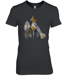 NFL New Orleans Saints High Heel Butterfly Rhinestone Tide Women's The Boyfriend Tee - NFLFanGift