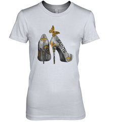 NFL New Orleans Saints High Heel Butterfly Rhinestone Tide Women's The Boyfriend Tee - NFLFanGift
