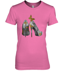 NFL New Orleans Saints High Heel Butterfly Rhinestone Tide Women's The Boyfriend Tee - NFLFanGift