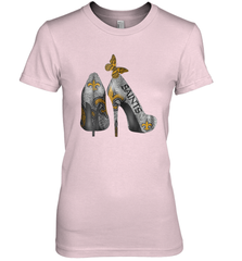 NFL New Orleans Saints High Heel Butterfly Rhinestone Tide Women's The Boyfriend Tee - NFLFanGift