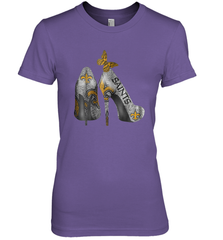 NFL New Orleans Saints High Heel Butterfly Rhinestone Tide Women's The Boyfriend Tee - NFLFanGift