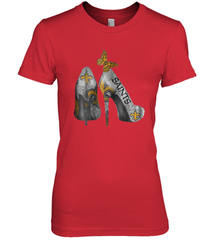 NFL New Orleans Saints High Heel Butterfly Rhinestone Tide Women's The Boyfriend Tee - NFLFanGift