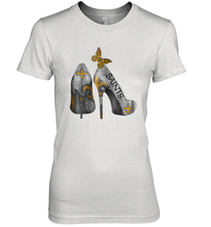 NFL New Orleans Saints High Heel Butterfly Rhinestone Tide Women's The Boyfriend Tee - NFLFanGift
