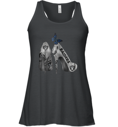 NFL Oakland Raiders High Heel Butterfly Rhinestone Tide Racerback Tank - NFLFanGift